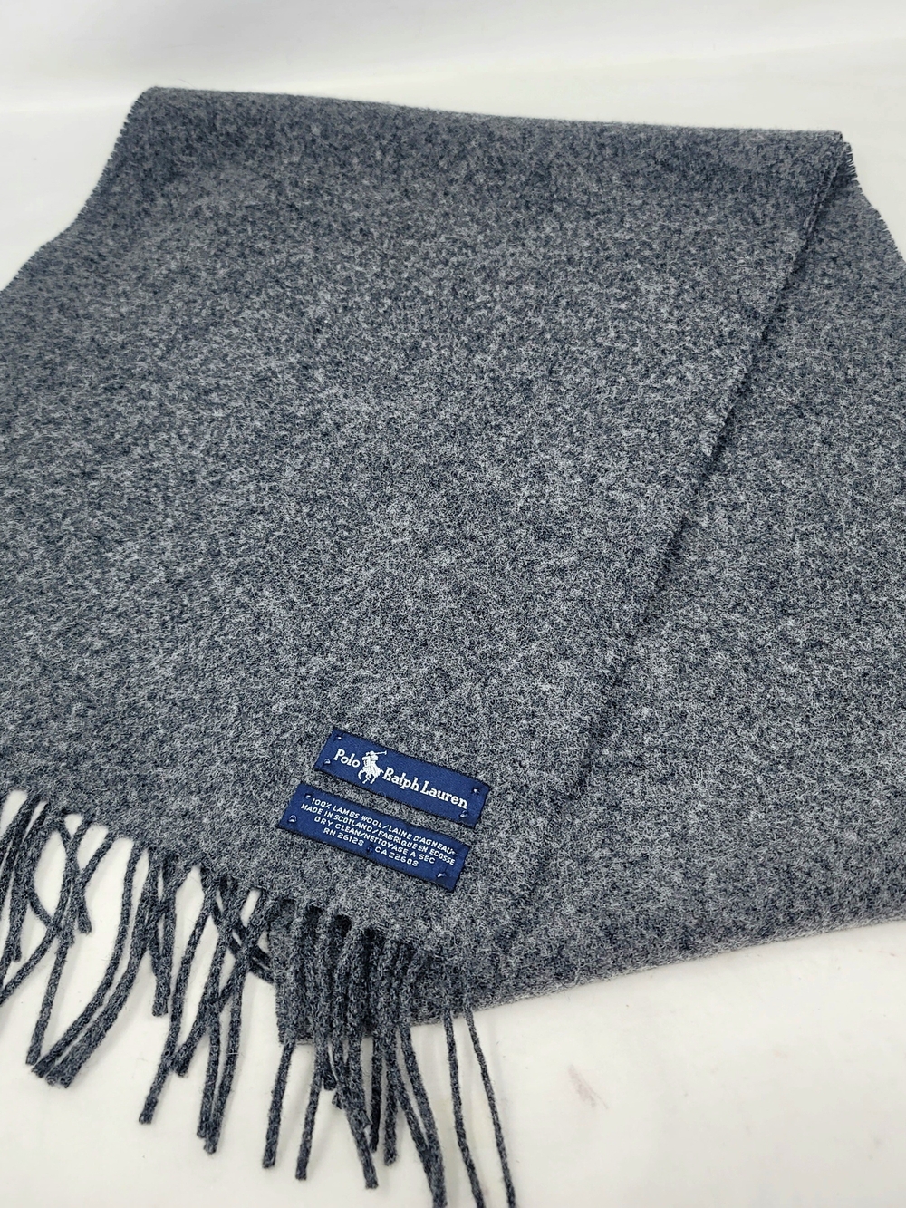 VTG Polo Ralph Lauren Unisex 100% Scotland Wool Charcoal Grey Scarf 90s Preppy - Picture 6 of 13